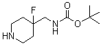 structure of CAS# 871022-62-7, 4-[(tert-Butoxycarbonylamino)methyl]-4-fluoropiperidine;[(4-Fluoro-4-piperidinyl)methyl]carbamic acid 1,1-dimethylethyl ester