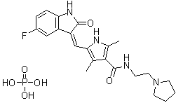 structure of CAS# 874819-74-6, Toceranib phosphate;5-[(Z)-(5-Fluoro-1,2-dihydro-2-oxo-3H-indol-3-ylidene)methyl]-2,4-dimethyl-N-[2-(1-pyrrolidinyl)ethyl]-1H-pyrrole-3-carboxamide phosphate; PHA 291639E