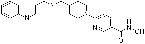 structure of CAS# 875320-29-9, JNJ 26481585;N-Hydroxy-2-[4-[[[(1-methyl-1H-indol-3-yl)methyl]amino]methyl]-1-piperidinyl]-5-pyrimidinecarboxamide