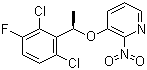 structure of CAS# 877397-70-1, 3-[[(1R)-1-(2,6-Dichloro-3-fluorophenyl)ethyl]oxy]-2-nitropyridine