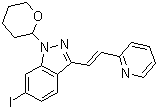 结构式 CAS# 886230-77-9, (E)-6-碘-3-[2-(吡啶-2-基)乙烯基]-1-(四氢-2H-吡喃-2-基)-1H-吲唑