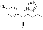 结构式 CAS# 88671-89-0, 腈菌唑; 2-(4-氯苯基)-2-(1H,1,2,4-三唑-1-甲基)己腈