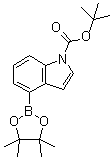 结构式 CAS# 893441-86-6, 4-(4,4,5,5-四甲基-1,3,2-二氧硼杂环戊烷-2-基)-1H-吲哚-1-羧酸叔丁酯
