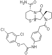 structure of CAS# 894787-30-5, (2R,4'R,8'aR)-1-[2-[4-[[2-(2,4-Dichlorophenoxy)acetyl]amino]phenyl]acetyl]tetrahydro-6'-oxospiro[pyrrolidine-2,7'(6'H)-[2H]pyrrolo[2,1-b][1,3]thiazine]-4'-carboxamide;ST 2825