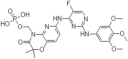 structure of CAS# 901119-35-5, Fostamatinib;R 788; 6-[[5-Fluoro-2-[(3,4,5-trimethoxyphenyl)amino]-4-pyrimidinyl]amino]-2,2-dimethyl-4-[(phosphonooxy)methyl]-2H-pyrido[3,2-b]-1,4-oxazin-3(4H)-one