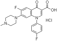 结构式 CAS# 91296-86-5, 盐酸二氟沙星; 6-氟-1-(4-氟苯基)-7-(4-甲基哌嗪-1-基)-4-氧代喹啉-3-羧酸盐酸盐