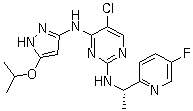 structure of CAS# 915720-21-7, AZ 23;5-Chloro-N-[(1S)-1-(5-fluoropyridin-2-yl)ethyl]-N'-(5-isopropoxy-1H-pyrazol-3-yl)pyrimidine-2,4-diamine