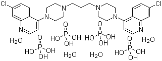结构式 CAS# 915967-82-7, 四磷酸哌喹四水合物; 4,4'-(1,3-丙烷双-4,1-哌嗪基)双(7-氯喹啉)磷酸盐水合物