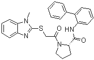 结构式 CAS# 916141-36-1, (2S)-N-[1,1'-联苯]-2-基-1-[2-[(1-甲基-1H-苯并咪唑-2-基)硫基]乙酰基]-2-吡咯烷甲酰胺