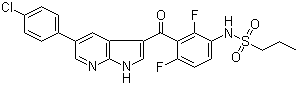 structure of CAS# 918504-65-1, Vemurafenib;PLX 4032; N-[3-[[5-(4-Chlorophenyl)-1H-pyrrolo[2,3-b]pyridin-3-yl]carbonyl]-2,4-difluorophenyl]-1-propanesulfonamide