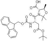 structure of CAS# 920519-32-0, (betaS,4S)-4-Carboxy-beta-[[(9H-fluoren-9-ylmethoxy)carbonyl]amino]-2,2,5-trimethyl-gamma-oxo-3-oxazolidinebutanoic acid 3-(1,1-dimethylethyl) ester