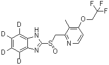 structure of CAS# 934294-22-1, Lansoprazole-d<sub>4</sub>;2-[[[3-Methyl-4-(2,2,2-trifluoroethoxy)-2-pyridinyl]methyl]sulfinyl]-1H-benzimidazole-4,5,6,7-d<sub>4</sub>
