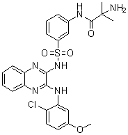 结构式 CAS# 934526-89-3, 2-氨基-N-[3-[N-[3-[(2-氯-5-甲氧基苯基)氨基]喹喔啉-2-基]氨基磺酰基]苯基]-2-甲基丙酰胺
