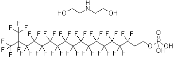 3,3,4,4,5,5,6,6,7,7,8,8,9,9,10,10,11,11,12,12,13,13,14,14,15,15,16,16,17,18,18,18-dotriacontafluoro-17-(trifluoromethyl)-1-Octadecanol hydrogen phosphate compd. with 2,2'-iminobis[ethanol] (1:1) molecular structure (CAS 93776-31-9)