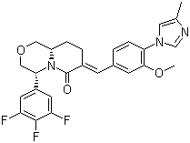 structure of CAS# 937812-80-1, HYR-141;(E)-(4R,9aS)-7-[3-Methoxy-4-(4-methyl-1H-imidazol-1-yl)benzylidene]-4-(3,4,5-trifluorophenyl)hexahydropyrido[2,1-c][1,4]oxazin-6-one