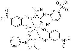 [3-[4,5-dihydro-4-[(2-hydroxy-5-nitrophenyl)azo]-3-methyl-5-oxo-1H-pyrazol-1-yl]benzenesulfonato(3-)][2,4-dihydro-4-[(2-hydroxy-5-nitrophenyl)azo]-5-methyl-2-phenyl-3H-pyrazol-3-onato]dihydrogen Chromate molecular structure (CAS 93940-27-3)