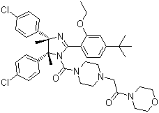rel-2-[4-[[(4R,5S)-4,5-Bis(4-chlorophenyl)-2-[4-(1,1-dimethylethyl)-2-ethoxyphenyl]-4,5-dihydro-4,5-dimethyl-1H-imidazol-1-yl]carbonyl]-1-piperazinyl]-1-(4-morpholinyl)ethanone molecular structure (CAS 939983-14-9)