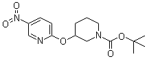 structure of CAS# 939986-60-4, 3-[(5-Nitro-2-pyridinyl)oxy]-1-piperidinecarboxylic acid tert-butyl ester