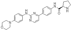 结构式 CAS# 945750-13-0, (2R)-N-[4-[2-[[4-(4-吗啉基)苯基]氨基]-4-嘧啶基]苯基]-2-吡咯烷甲酰胺