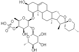 (1beta,3beta,25R)-3-Hydroxyspirost-5-en-1-yl 6-deoxy-2-O-(6-deoxy-alpha-L-mannopyranosyl)-beta-D-galactopyranoside 4-(hydrogen sulfate) molecular structure (CAS 94898-61-0)