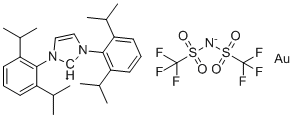 structure of CAS# 951776-24-2, IPrAuNTf2;1,3-bis[2,6-di(propan-2-yl)phenyl]-2H-imidazol-2-ide;bis(trifluoromethylsulfonyl)azanide gold