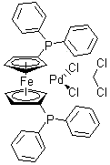structure of CAS# 95464-05-4, 1,1'-Bis(diphenylphosphino)ferrocene-palladium(II)dichloride dichloromethane complex