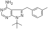 structure of CAS# 956025-83-5, 4-Amino-1-tert-butyl-3-(3-methylbenzyl)pyrazolo[3,4-d]pyrimidine