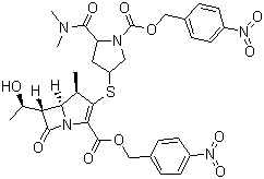 结构式 CAS# 96036-02-1, (4R,5S,6S)-3-[[(3S,5S)-5-[(二甲基氨基)甲酰基-1-[[(4-硝基苄基)氧]羰基]-3-吡咯烷基]硫]-6-[(1R)-1-羟乙基]-4-甲基-7-氧代-1-氮杂双环[3.2.0]庚-2-烯-2-羧酸 4-硝基苄基酯; 保护美罗培南
