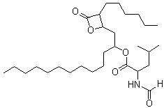 structure of CAS# 96829-58-2, Orlistat;N-Formyl-L-leucine (1S)-1-[[(2S,3S)-3-hexyl-4-oxo-2-oxetanyl]methyl]dodecyl ester; (-)-Tetrahydrolipstatin