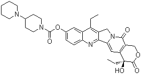 结构式 CAS# 97682-44-5, 伊立替康; 依立替康; (S)-4,11-二乙基-3,4,12,14-四氢-4-羟基-3,14-二氧代-1H-吡喃并[3',4':6,7]中氮茚并[1,2-b]喹啉-9-基 1,4'-联哌啶-1'-羧酸酯