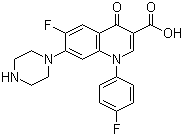 结构式 CAS# 98105-99-8, 沙拉沙星; 6-氟-1-(4-氟苯基)-1,4-二氢-4-氧代-7-(1-哌嗪基)-3-喹啉羧酸