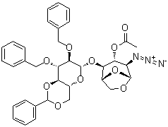 1,6-Anhydro-2-azido-4-O-[2,3-bis-O-(phenylmethyl)-4,6-O-(phenylmethylene)-beta-D-glucopyranosyl]-2-deoxy-beta-D-glucopyranose 3-acetate molecular structure (CAS 99541-23-8)